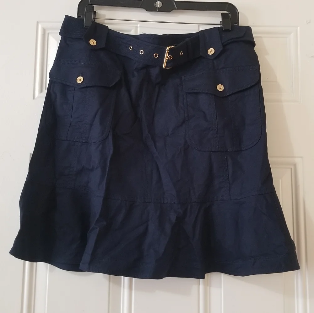 Tory Burch Navy Blue Ruffle Hem Cargo Skirt Size 12 - Picture 12 of 16